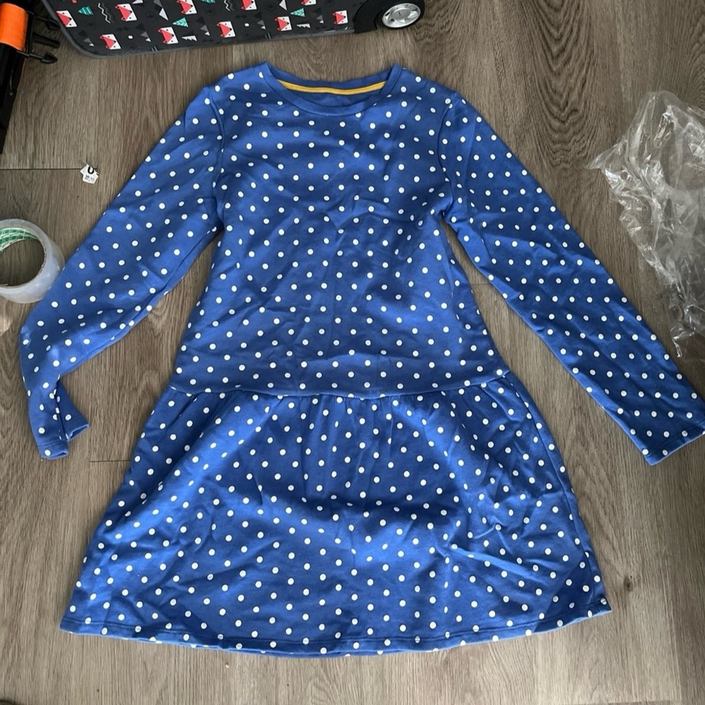 mini Boden soft thick dress blue dots